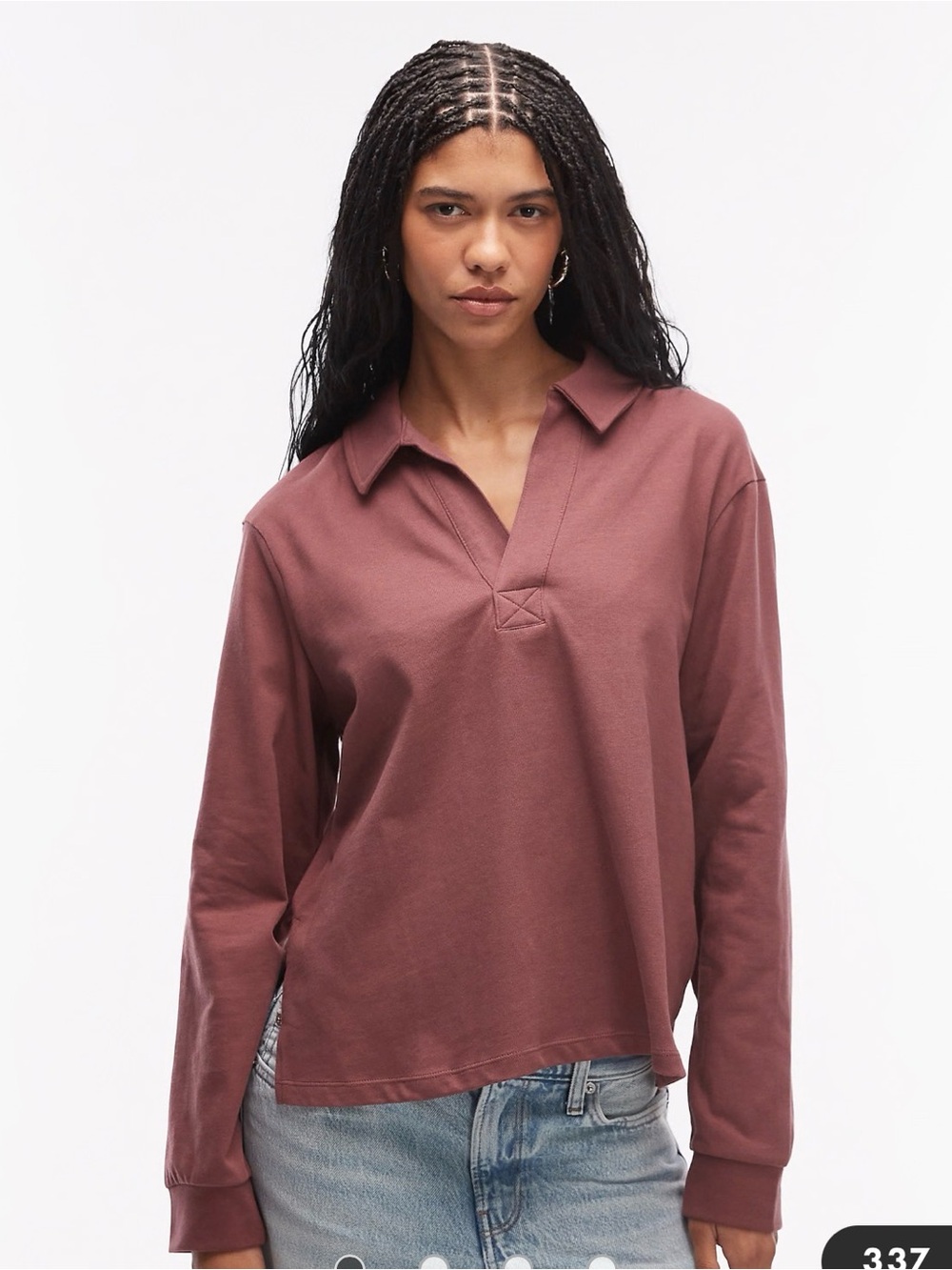 ASOS‎ DESIGN rugby collar long sleeve tee in dark rose M